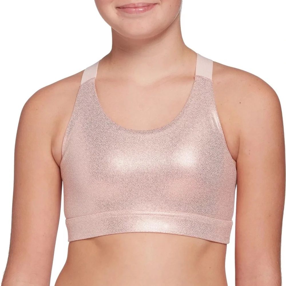 DSG Pink Shimmery Girls Active Crop Top & Leggings Set